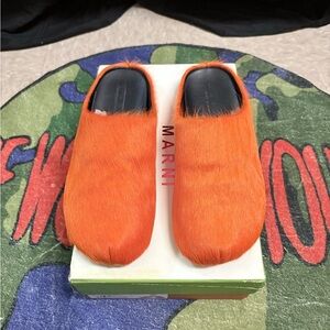 Marni Men Orange Furry Slip-On Shoes